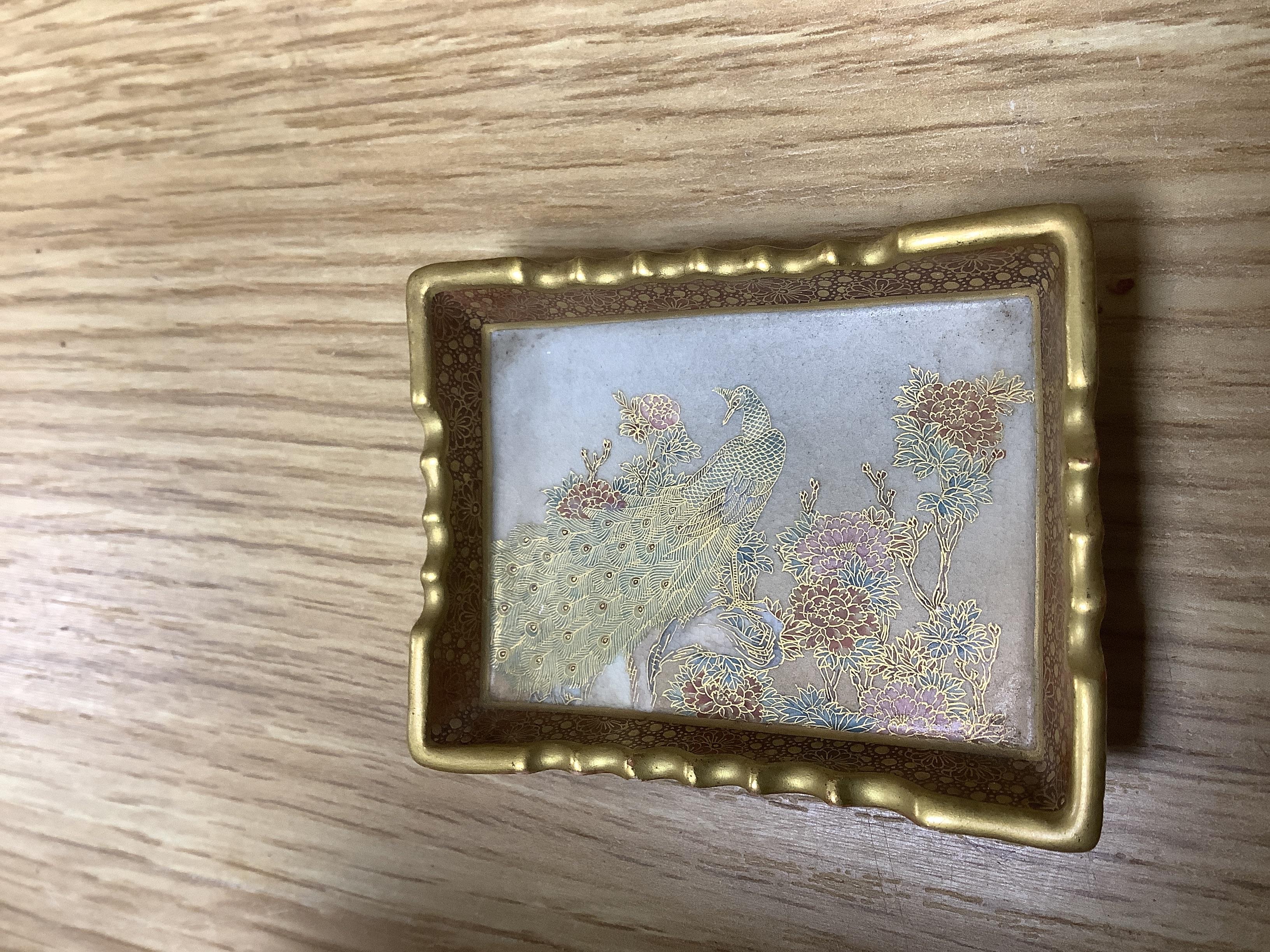 A group of Japanese ceramics including a fine Satsuma pottery miniature rectangular dish, signed, 6.3cm signed, Imari etc